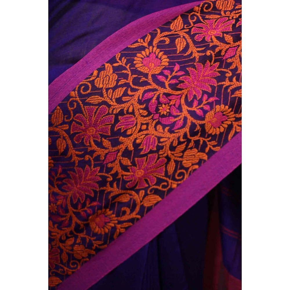 Isadora Life Womens Woven Tassels Navy Blue Pre-Draped Saree With Unstitched Blouse