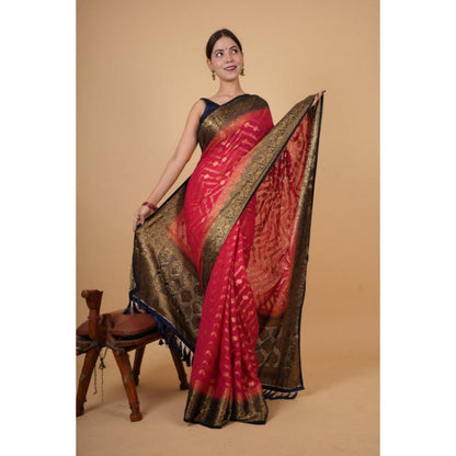 Isadora Life Womens Woven Zari Pink Pre-Draped Saree With Unstitched Blouse