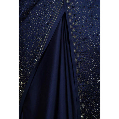 Isadora Life Womens Sequined Navy Blue Pre-Draped Saree With Unstitched Blouse