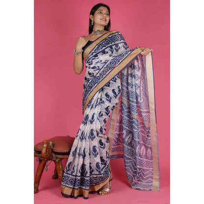 Isadora Life Womens Printed Multi-Color Pre-Draped Saree With Unstitched Blouse