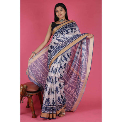 Isadora Life Womens Printed Multi-Color Pre-Draped Saree With Unstitched Blouse