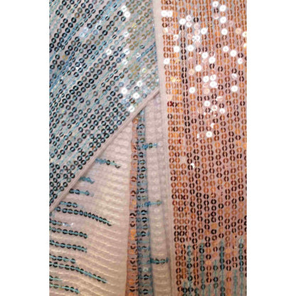 Isadora Life Womens Embroidered Sequined Multi-Color Pre-Draped Saree With Unstitched Blouse