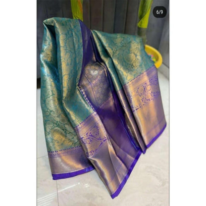 Isadora Life Womens Woven Zari Blue Pre-Draped Saree With Unstitched Blouse