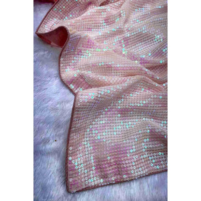 Isadora Life Womens Embroidered Sequined Pink Pre-Draped Saree With Unstitched Blouse