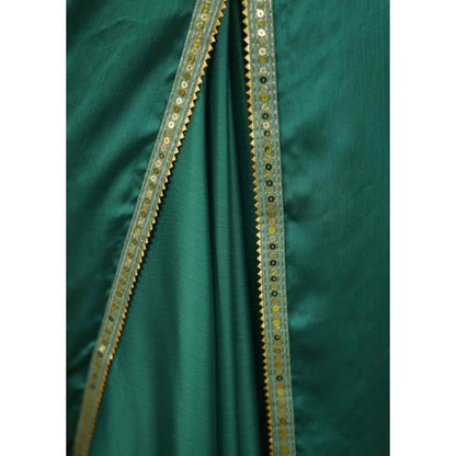 Isadora Life Womens Solid Sequined Green Pre-Draped Saree With Unstitched Blouse