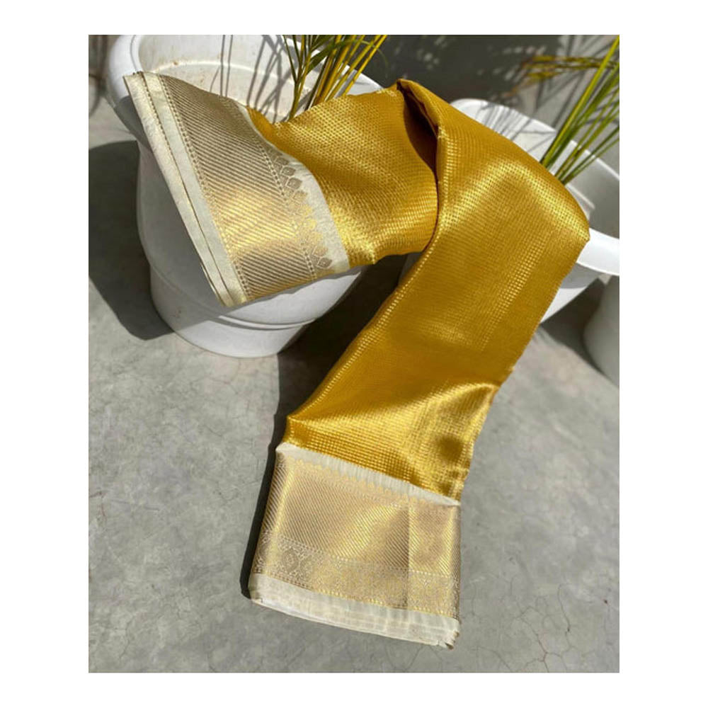 Isadora Life Womens Woven Zari Yellow Pre-Draped Saree With Unstitched Blouse