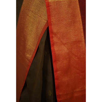 Isadora Life Womens Woven Zari Brown Pre-Draped Saree With Unstitched Blouse