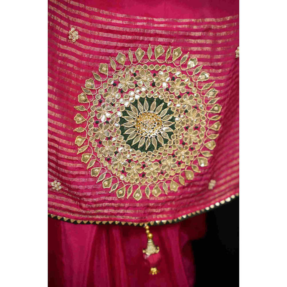 Isadora Life Womens Embroidered Gota Pink Pre-Draped Saree With Unstitched Blouse