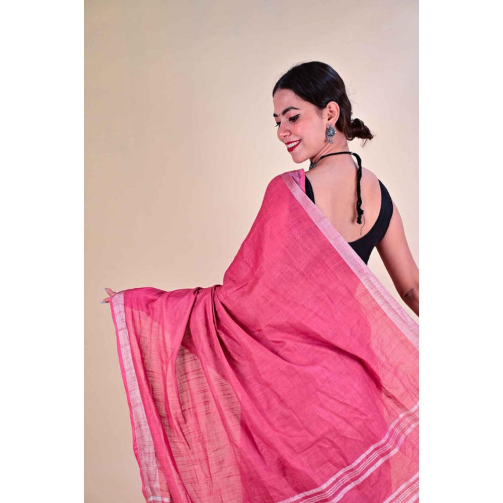 Isadora Life Womens Woven Tassels Pink Pre-Draped Saree With Unstitched Blouse