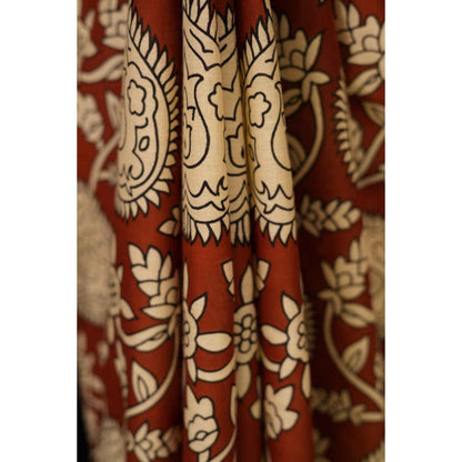 Isadora Life Womens Block Print Maroon Pre-Draped Saree With Unstitched Blouse