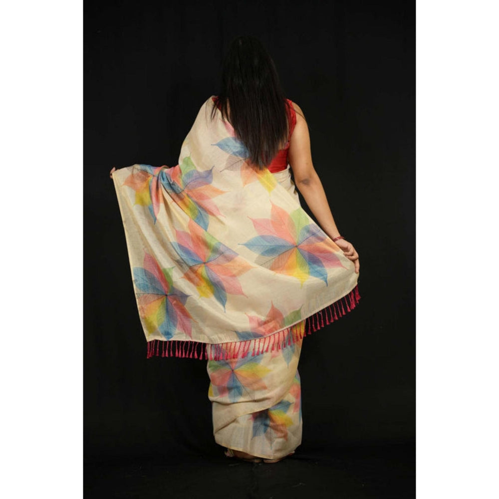 Isadora Life Womens Printed Beige Pre-Draped Saree With Unstitched Blouse