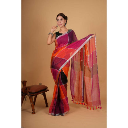 Isadora Life Womens Woven Tassels Multi-Color Pre-Draped Saree With Unstitched Blouse