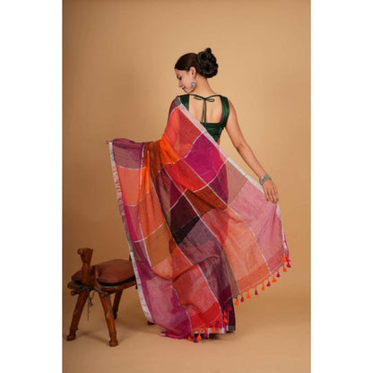 Isadora Life Womens Woven Tassels Multi-Color Pre-Draped Saree With Unstitched Blouse