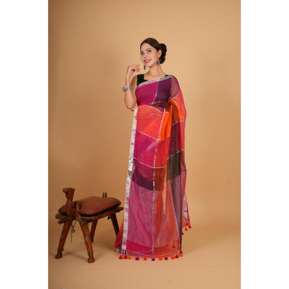 Isadora Life Womens Woven Tassels Multi-Color Pre-Draped Saree With Unstitched Blouse