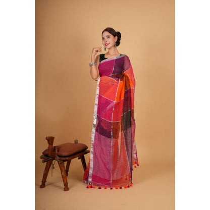 Isadora Life Womens Woven Tassels Multi-Color Pre-Draped Saree With Unstitched Blouse