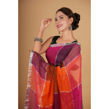 Isadora Life Womens Woven Tassels Multi-Color Pre-Draped Saree With Unstitched Blouse