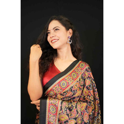 Isadora Life Womens Printed Multi-Color Pre-Draped Saree With Unstitched Blouse