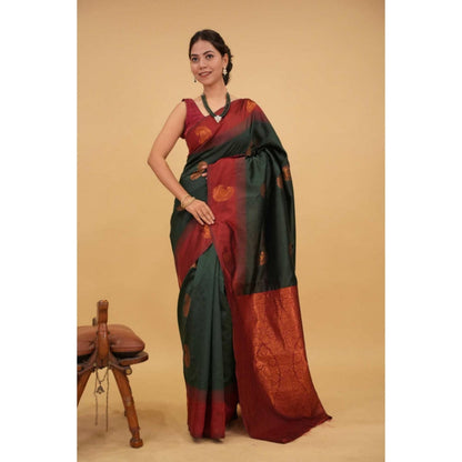 Isadora Life Womens Paisley Zari Green Pre-Draped Saree With Unstitched Blouse