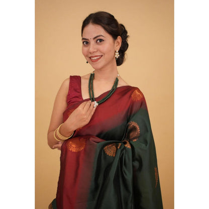 Isadora Life Womens Paisley Zari Green Pre-Draped Saree With Unstitched Blouse
