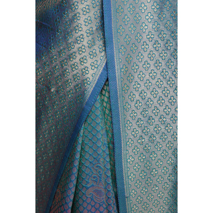 Isadora Life Womens Embroidered Tassels Blue Pre-Draped Saree With Unstitched Blouse