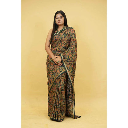 Isadora Life Womens Paisley Printed Multi-Color Pre-Draped Saree With Unstitched Blouse