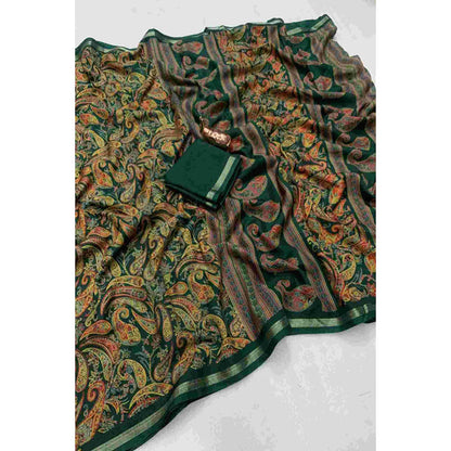 Isadora Life Womens Paisley Printed Multi-Color Pre-Draped Saree With Unstitched Blouse