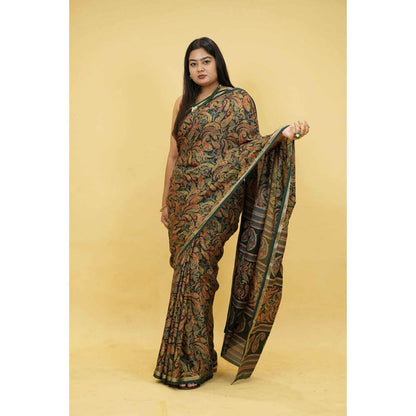 Isadora Life Womens Paisley Printed Multi-Color Pre-Draped Saree With Unstitched Blouse