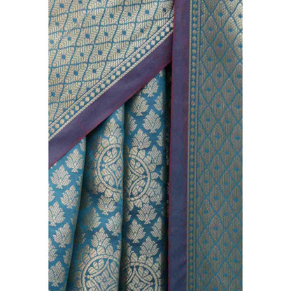 Isadora Life Womens Woven Tassels Blue Pre-Draped Saree With Unstitched Blouse