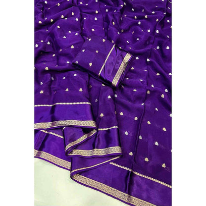 Isadora Life Womens Woven Zari Purple Pre-Draped Saree With Unstitched Blouse