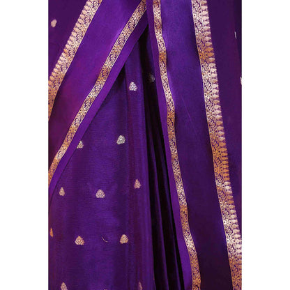 Isadora Life Womens Woven Zari Purple Pre-Draped Saree With Unstitched Blouse
