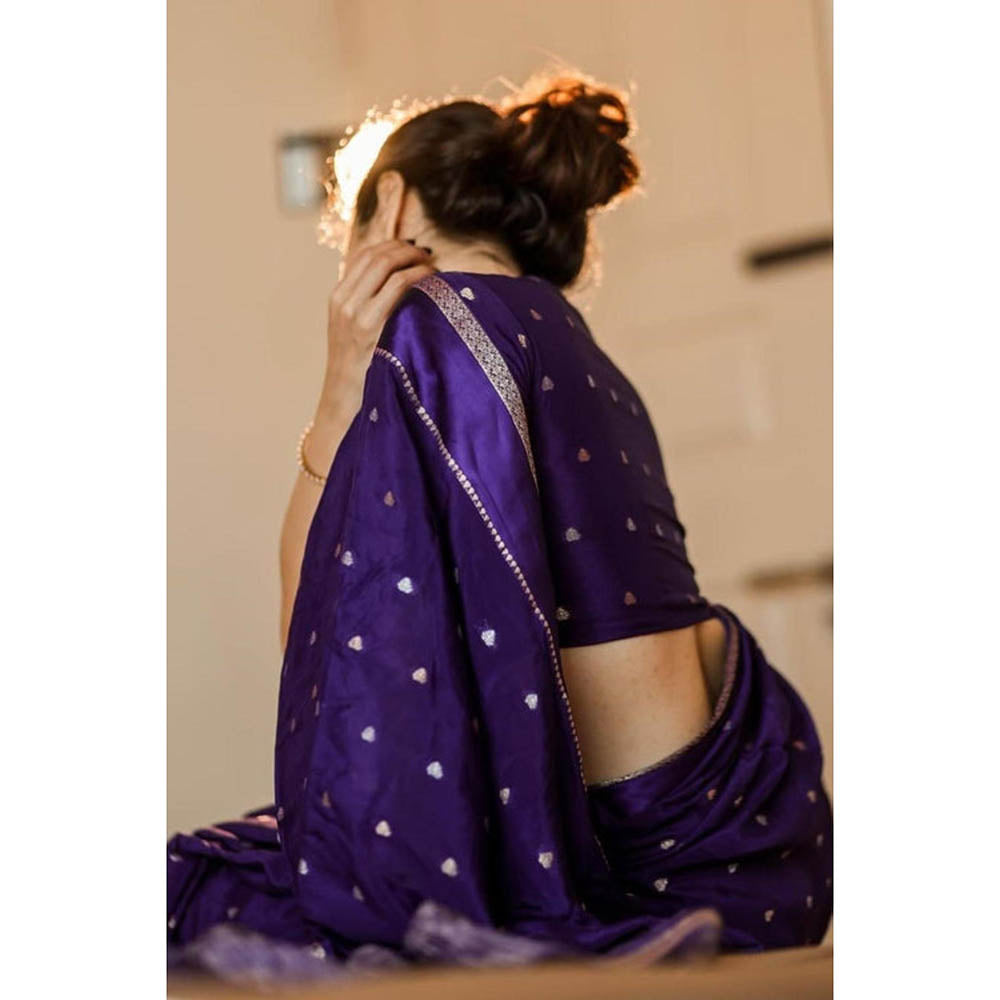 Isadora Life Womens Woven Zari Purple Pre-Draped Saree With Unstitched Blouse