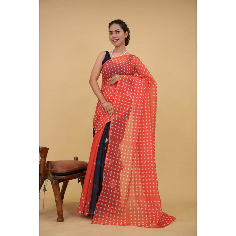 Isadora Life Womens Polka Dots Bandhani Multi-Color Pre-Draped Saree With Unstitched Blouse