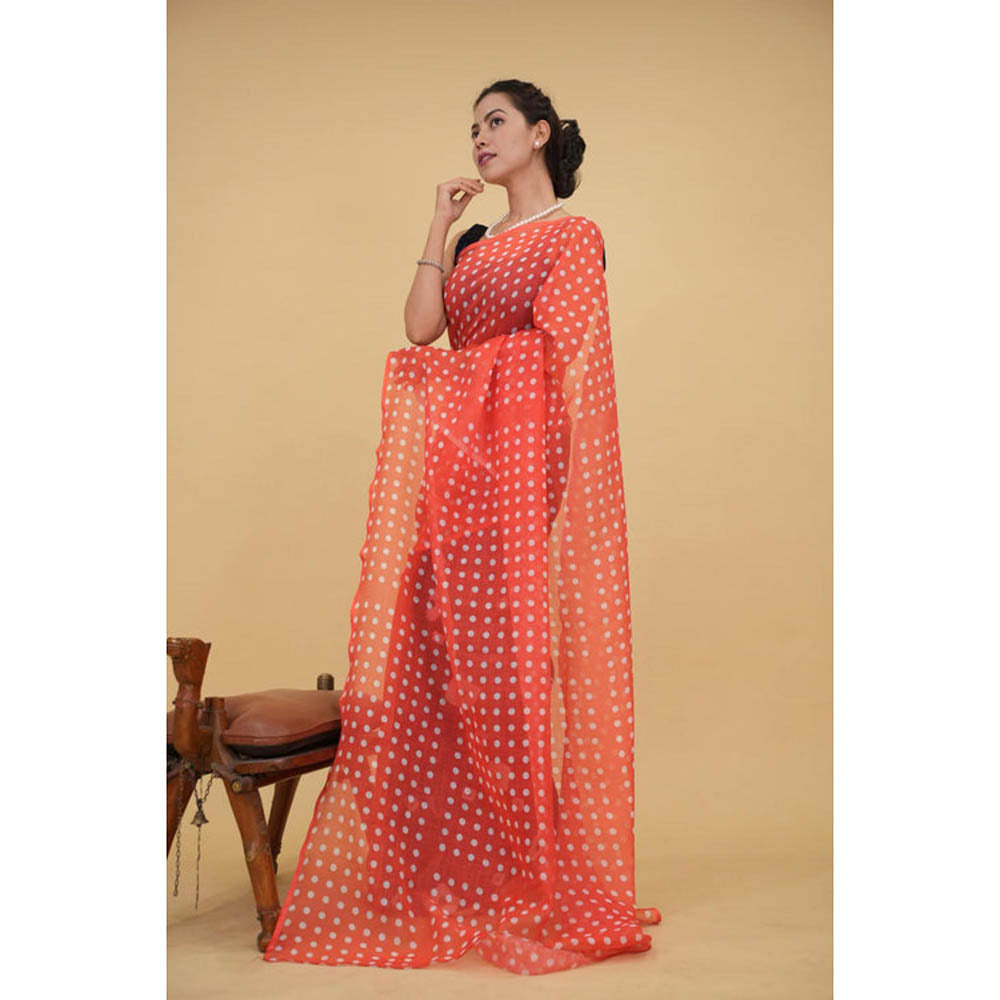 Isadora Life Womens Polka Dots Bandhani Multi-Color Pre-Draped Saree With Unstitched Blouse