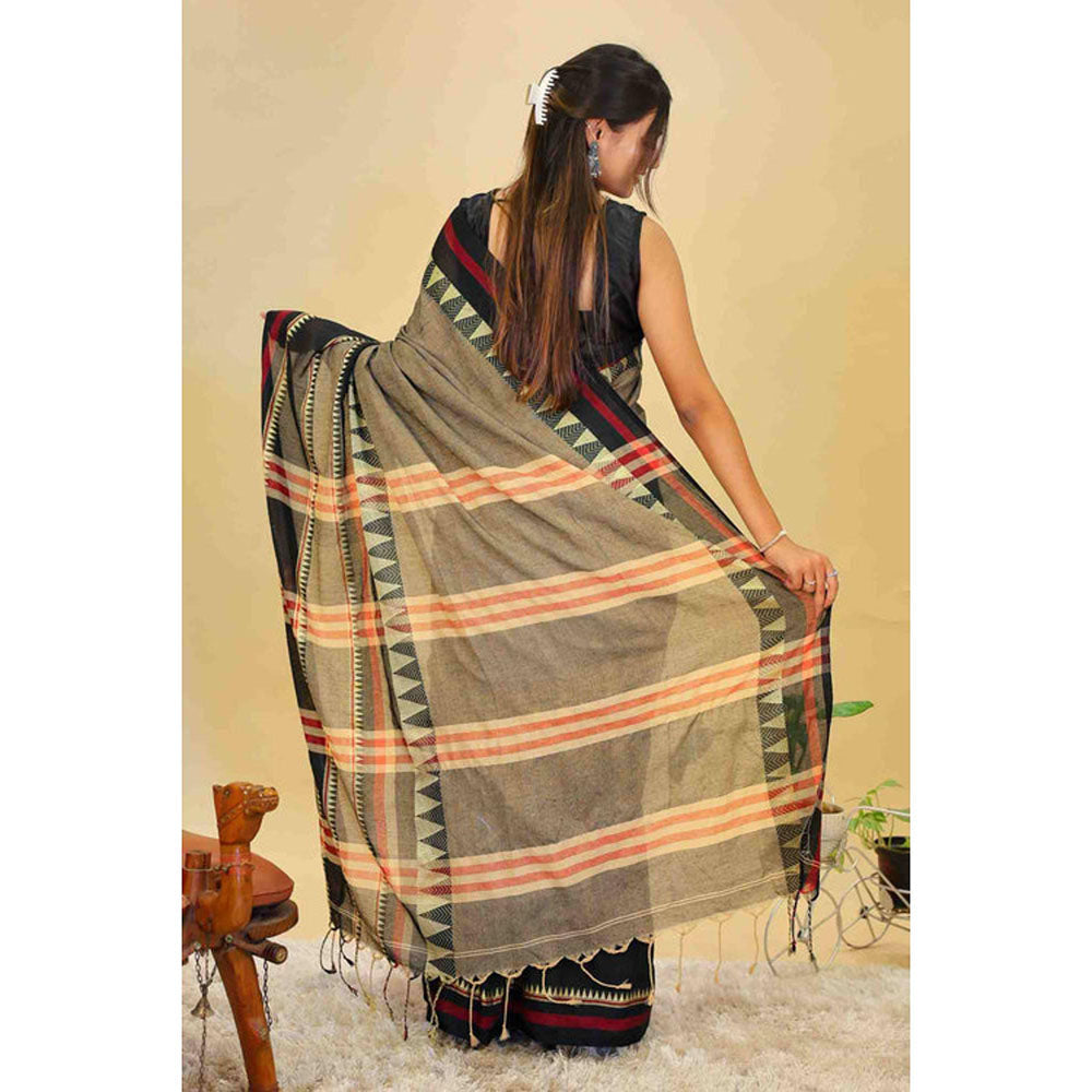 Isadora Life Womens Woven Tassels Grey Pre-Draped Saree With Unstitched Blouse