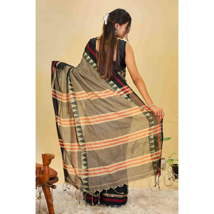 Isadora Life Womens Woven Tassels Grey Pre-Draped Saree With Unstitched Blouse