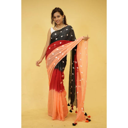 Isadora Life Womens Printed Tassels Multi-Color Pre-Draped Saree With Unstitched Blouse