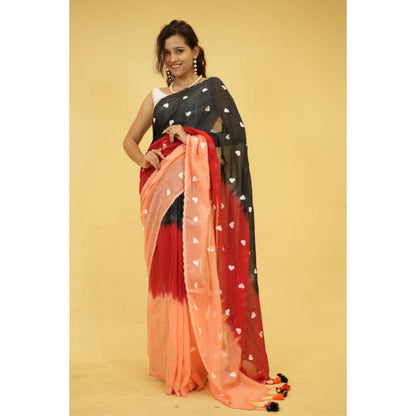 Isadora Life Womens Printed Tassels Multi-Color Pre-Draped Saree With Unstitched Blouse