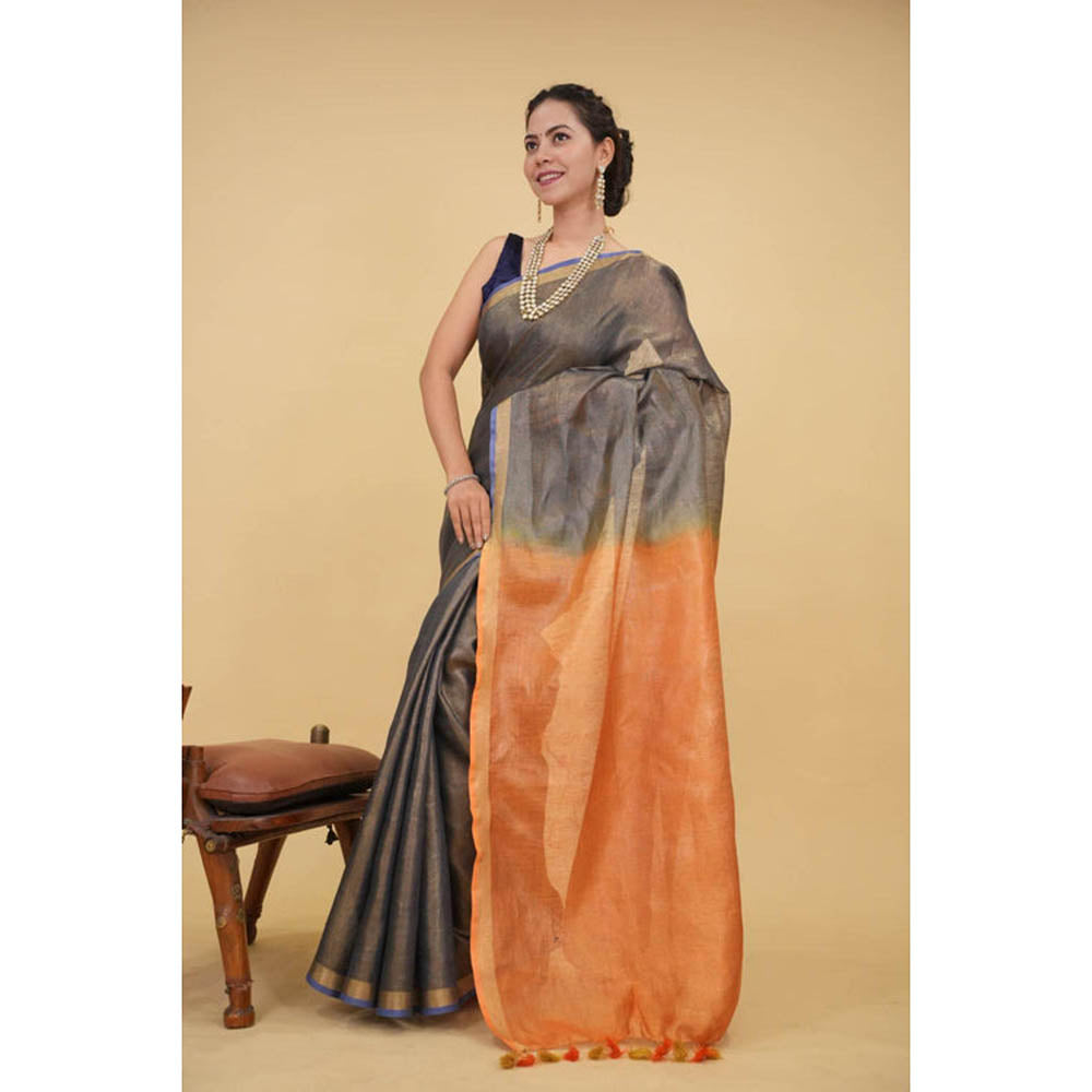 Isadora Life Womens Ombre Tassels Multi-Color Pre-Draped Saree With Unstitched Blouse
