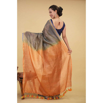 Isadora Life Womens Ombre Tassels Multi-Color Pre-Draped Saree With Unstitched Blouse