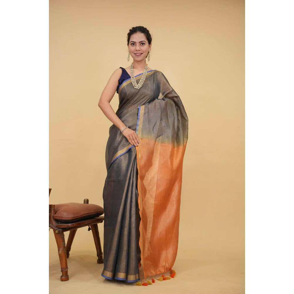 Isadora Life Womens Ombre Tassels Multi-Color Pre-Draped Saree With Unstitched Blouse