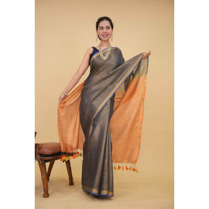 Isadora Life Womens Ombre Tassels Multi-Color Pre-Draped Saree With Unstitched Blouse