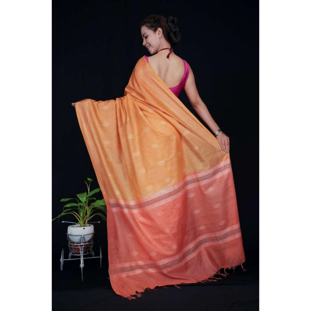 Isadora Life Womens Woven Tassels Orange Pre-Draped Saree With Unstitched Blouse