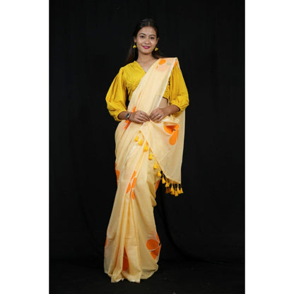 Isadora Life Womens Floral Printed Yellow Pre-Draped Saree With Unstitched Blouse