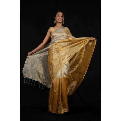 Isadora Life Womens Ombre Zari Multi-Color Pre-Draped Saree With Unstitched Blouse
