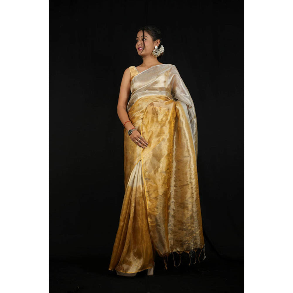 Isadora Life Womens Ombre Zari Multi-Color Pre-Draped Saree With Unstitched Blouse