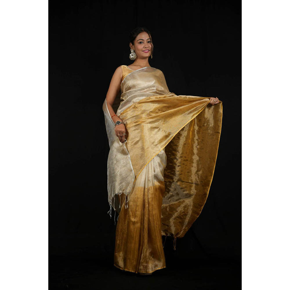 Isadora Life Womens Ombre Zari Multi-Color Pre-Draped Saree With Unstitched Blouse