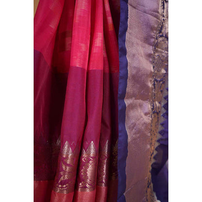 Isadora Life Womens Woven Ikat Pink Pre-Draped Saree With Unstitched Blouse