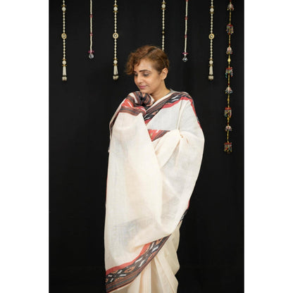 Isadora Life Womens Printed Off White Pre-Draped Saree With Unstitched Blouse
