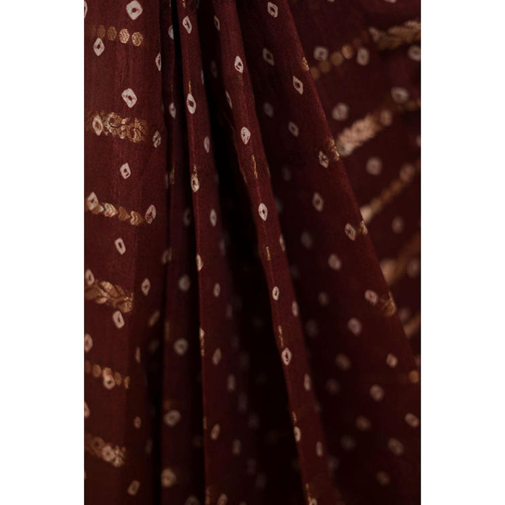 Isadora Life Womens Bandhani Printed Maroon Pre-Draped Saree With Unstitched Blouse