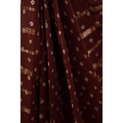 Isadora Life Womens Bandhani Printed Maroon Pre-Draped Saree With Unstitched Blouse